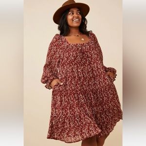 Plus size maroon floral dress